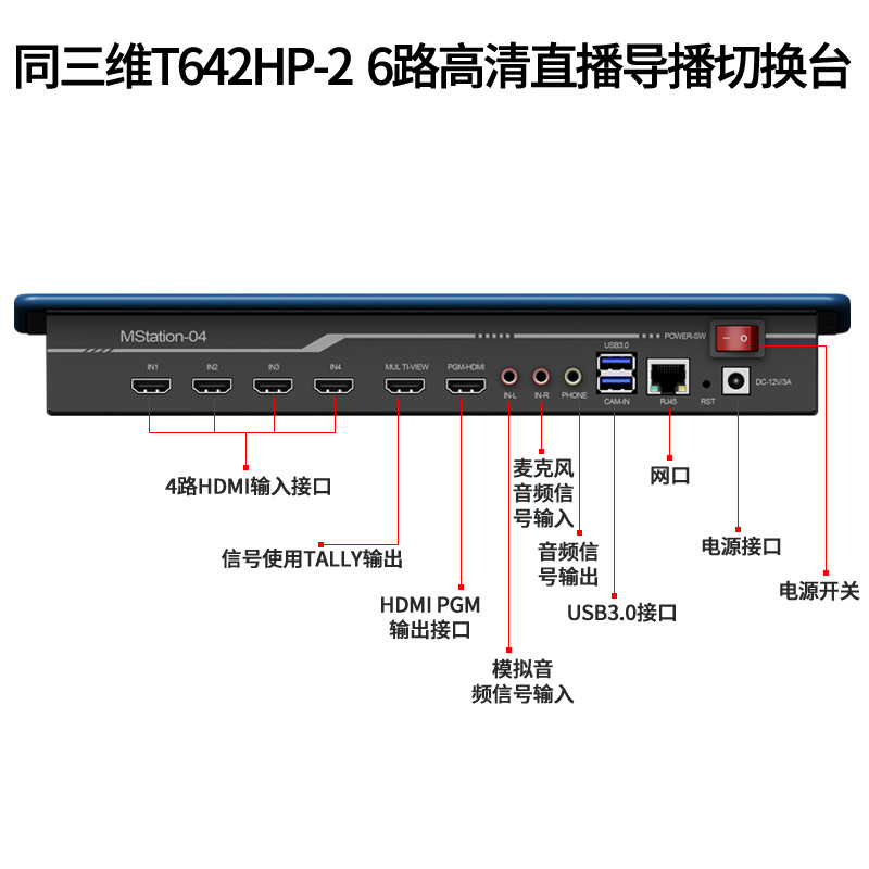 T642HP-2高清6路直播導播切換臺接口